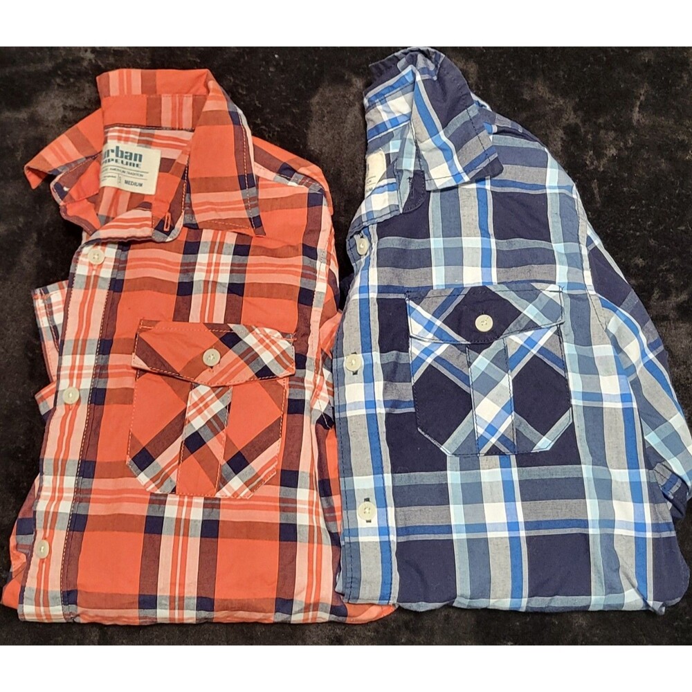 Bundle of 2 Boys Youth Size Medium Urban Pipeline Plaid Collared Shirts